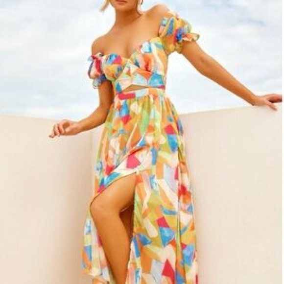 Sage + Paige dress Fresh Start Midi off shoulder flowy chiffon milkmaid dress - Picture 6 of 8